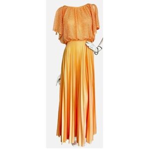 70s JC Penney Cottage Core Maxi Dress Size Small Peach Prairie Ruffle Pleat Lace